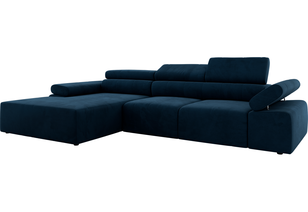 Narożnik z elektrycznym sterowaniem RILASSO L - strona lewa - ciemnoniebieski, welwet
