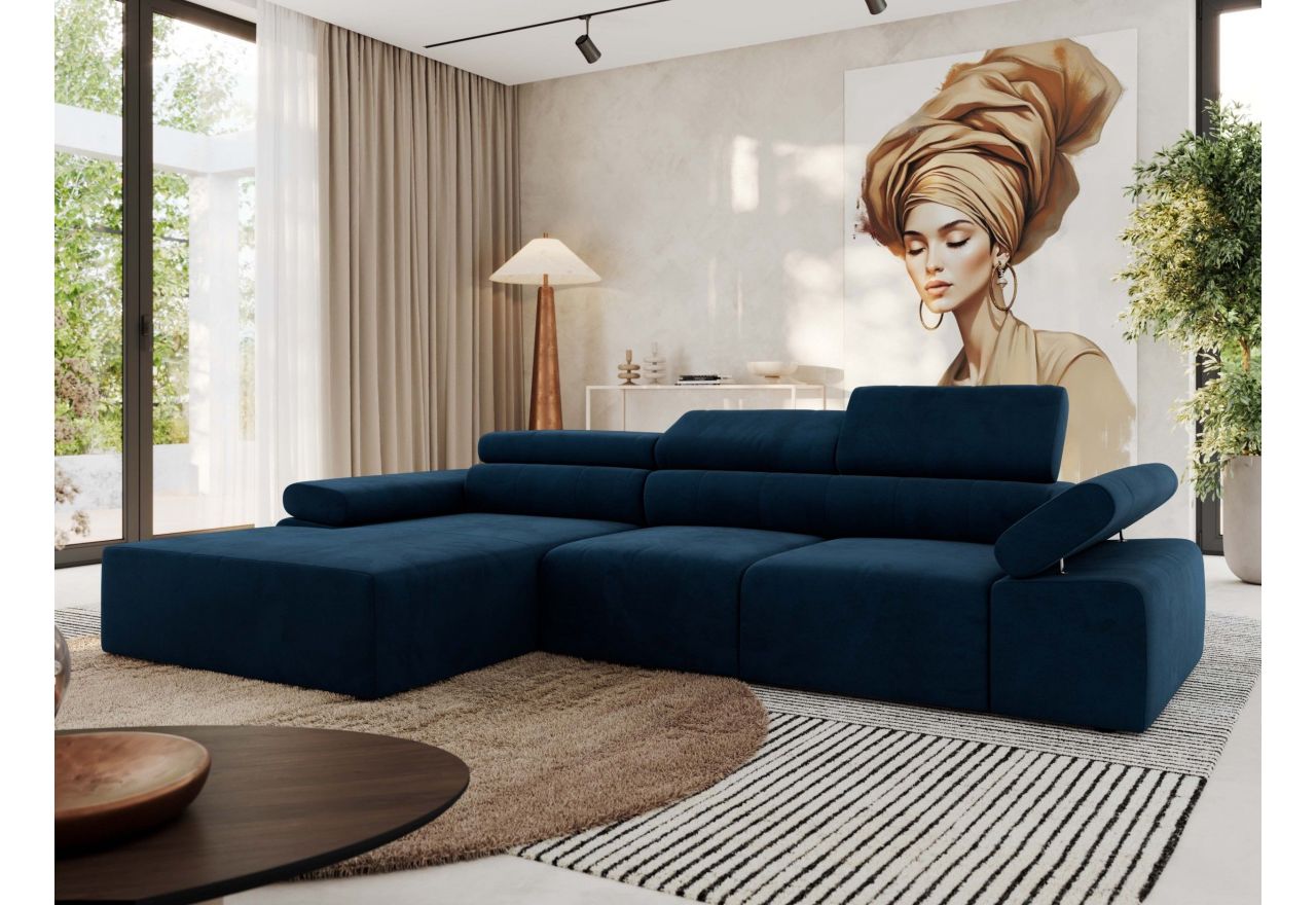 Narożnik z elektrycznym sterowaniem RILASSO L - strona lewa - ciemnoniebieski, welwet