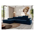 Narożnik z elektrycznym sterowaniem RILASSO L - strona lewa - ciemnoniebieski, welwet