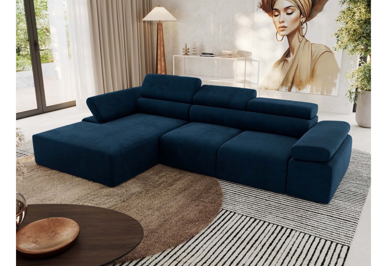 Narożnik z elektrycznym sterowaniem RILASSO L - strona lewa - ciemnoniebieski, welwet