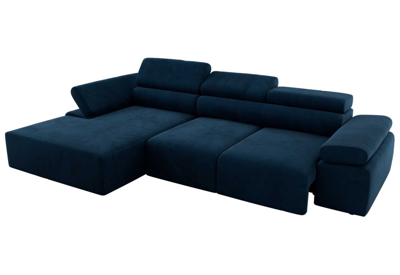 Narożnik z elektrycznym sterowaniem RILASSO L - strona lewa - ciemnoniebieski, welwet