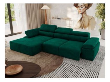 Narożnik z elektrycznym sterowaniem RILASSO L - strona lewa - ciemnozielony, welwet