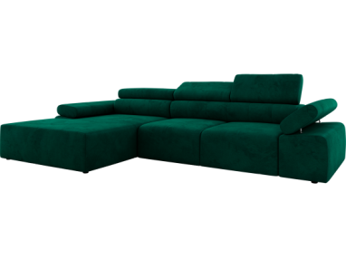 Narożnik z elektrycznym sterowaniem RILASSO L - strona lewa - ciemnozielony, welwet
