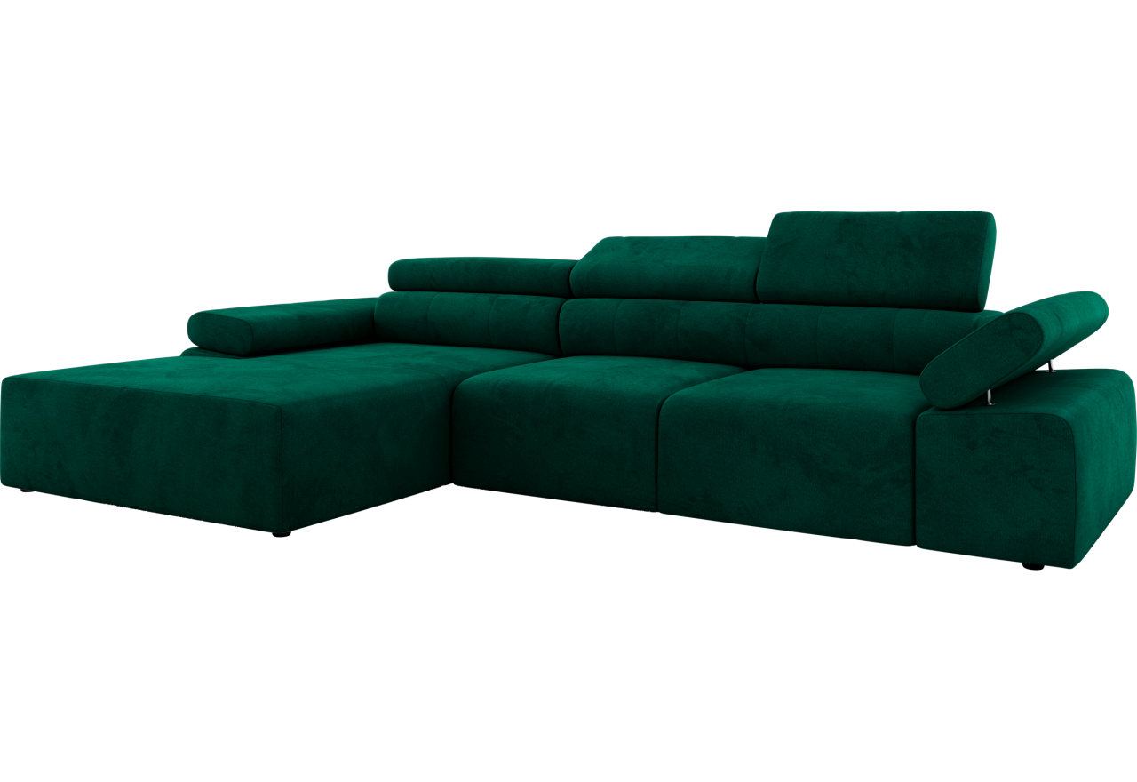Narożnik z elektrycznym sterowaniem RILASSO L - strona lewa - ciemnozielony, welwet