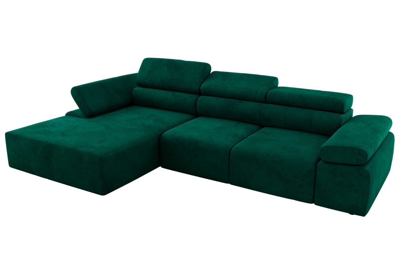 Narożnik z elektrycznym sterowaniem RILASSO L - strona lewa - ciemnozielony, welwet