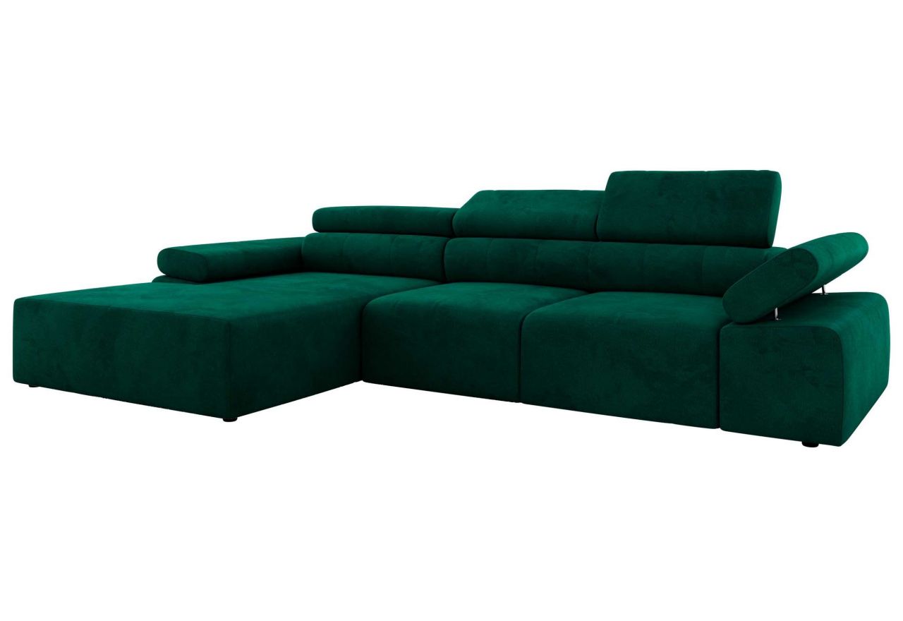 Narożnik z elektrycznym sterowaniem RILASSO L - strona lewa - ciemnozielony, welwet