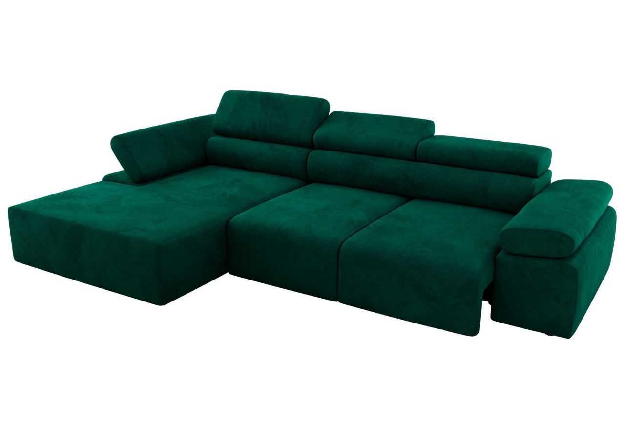 Narożnik z elektrycznym sterowaniem RILASSO L - strona lewa - ciemnozielony, welwet