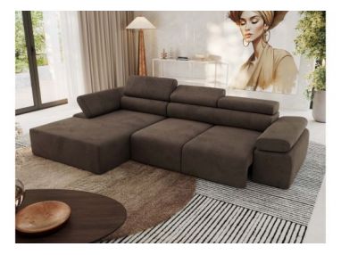 Narożnik z elektrycznym sterowaniem RILASSO L - strona lewa - brązowy, welwet