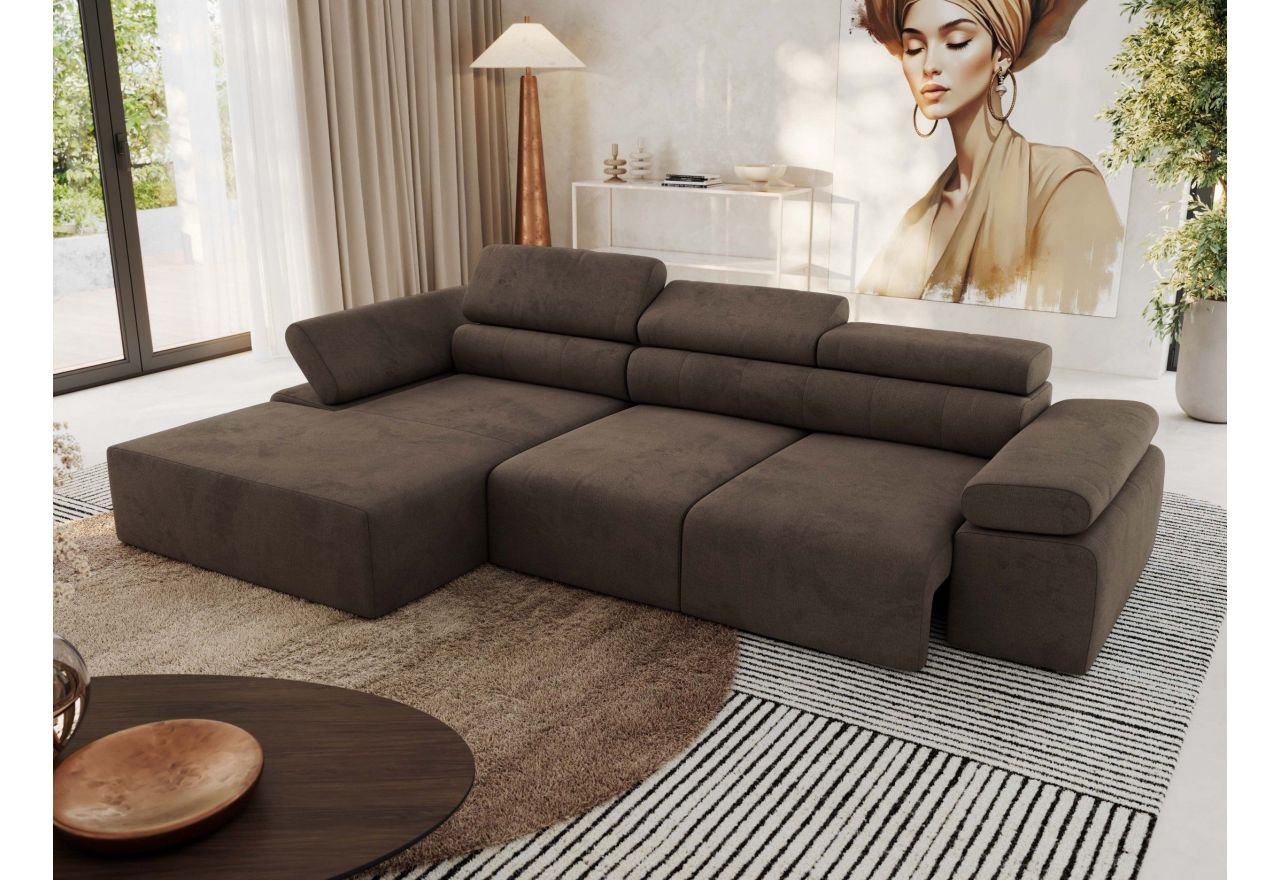 Narożnik z elektrycznym sterowaniem RILASSO L - strona lewa - brązowy, welwet