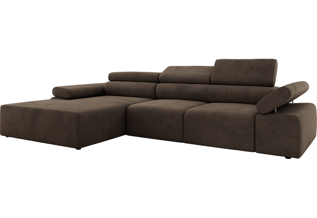 Narożnik z elektrycznym sterowaniem RILASSO L - strona lewa - brązowy, welwet
