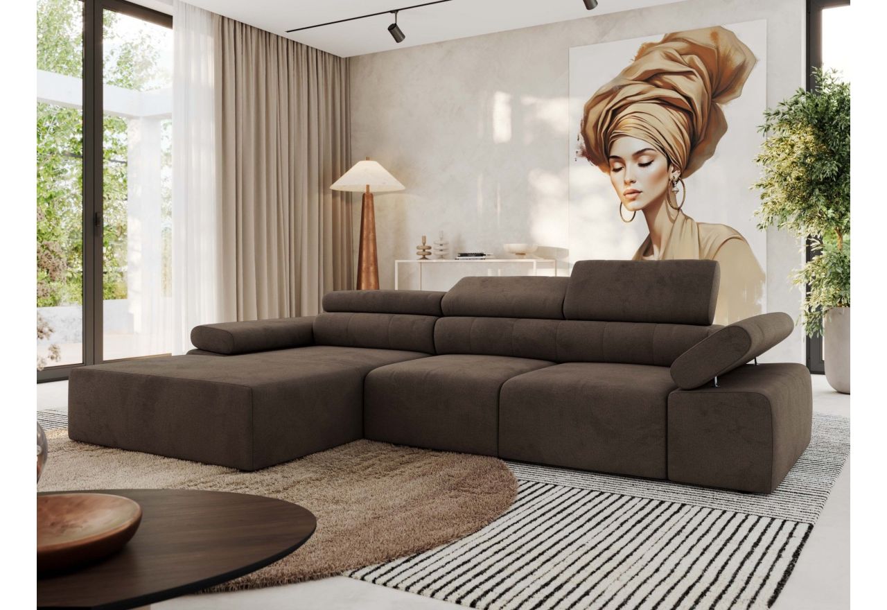 Narożnik z elektrycznym sterowaniem RILASSO L - strona lewa - brązowy, welwet