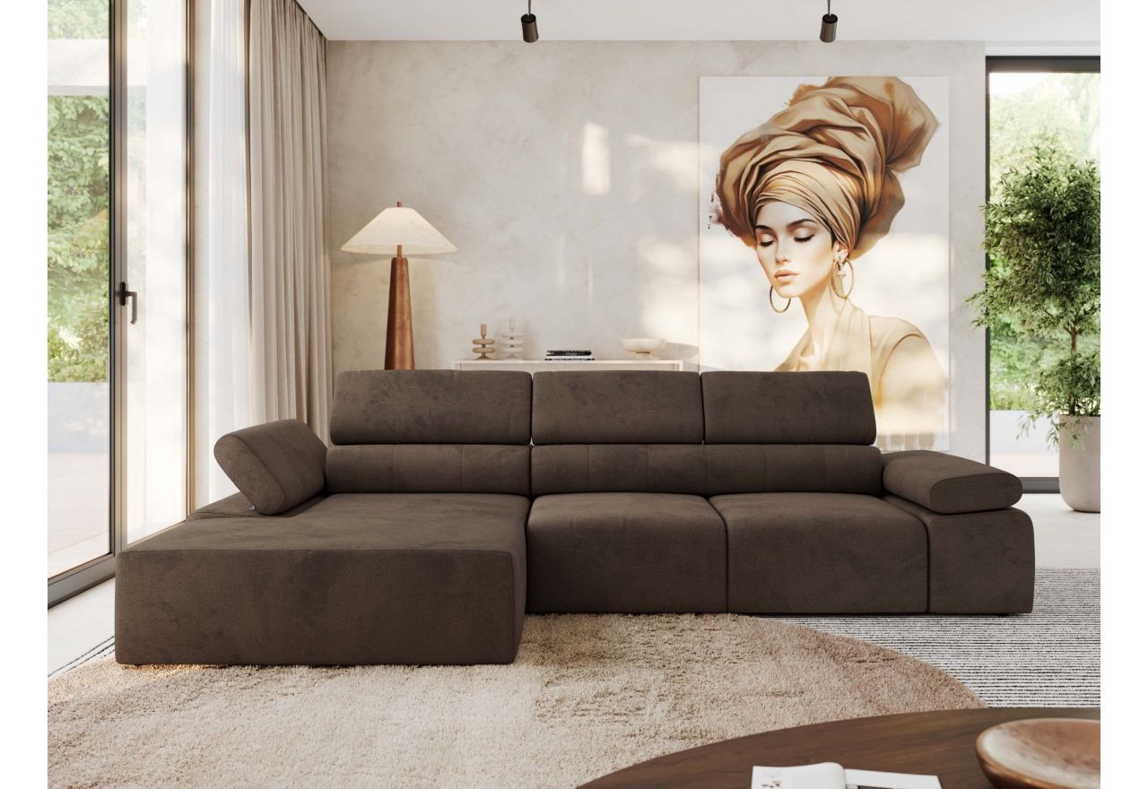 Narożnik z elektrycznym sterowaniem RILASSO L - strona lewa - brązowy, welwet