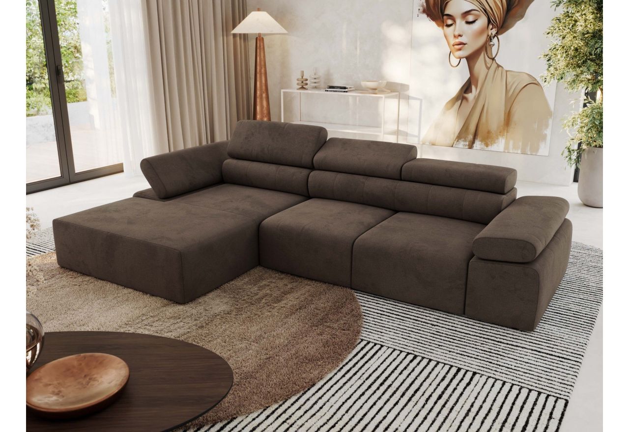 Narożnik z elektrycznym sterowaniem RILASSO L - strona lewa - brązowy, welwet