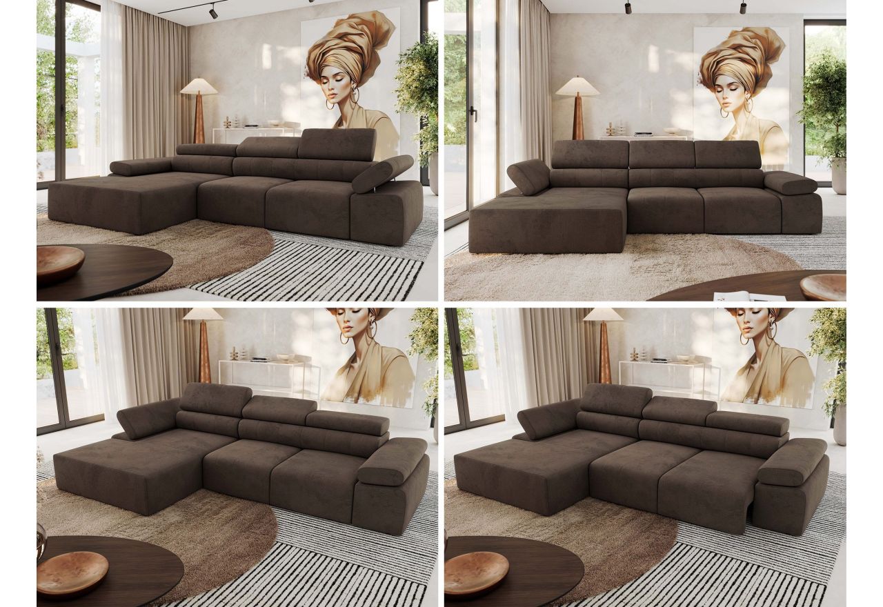 Narożnik z elektrycznym sterowaniem RILASSO L - strona lewa - brązowy, welwet