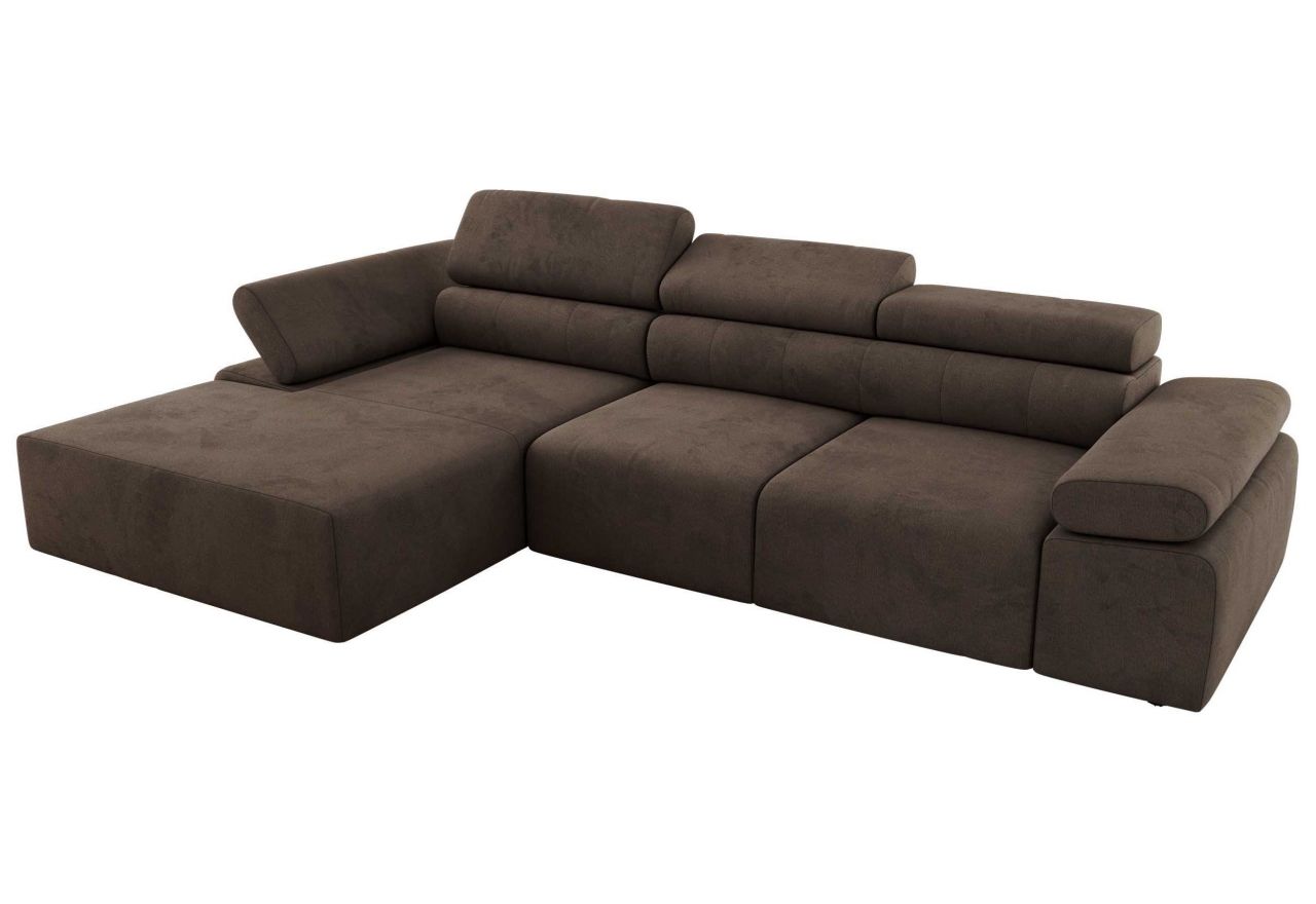 Narożnik z elektrycznym sterowaniem RILASSO L - strona lewa - brązowy, welwet