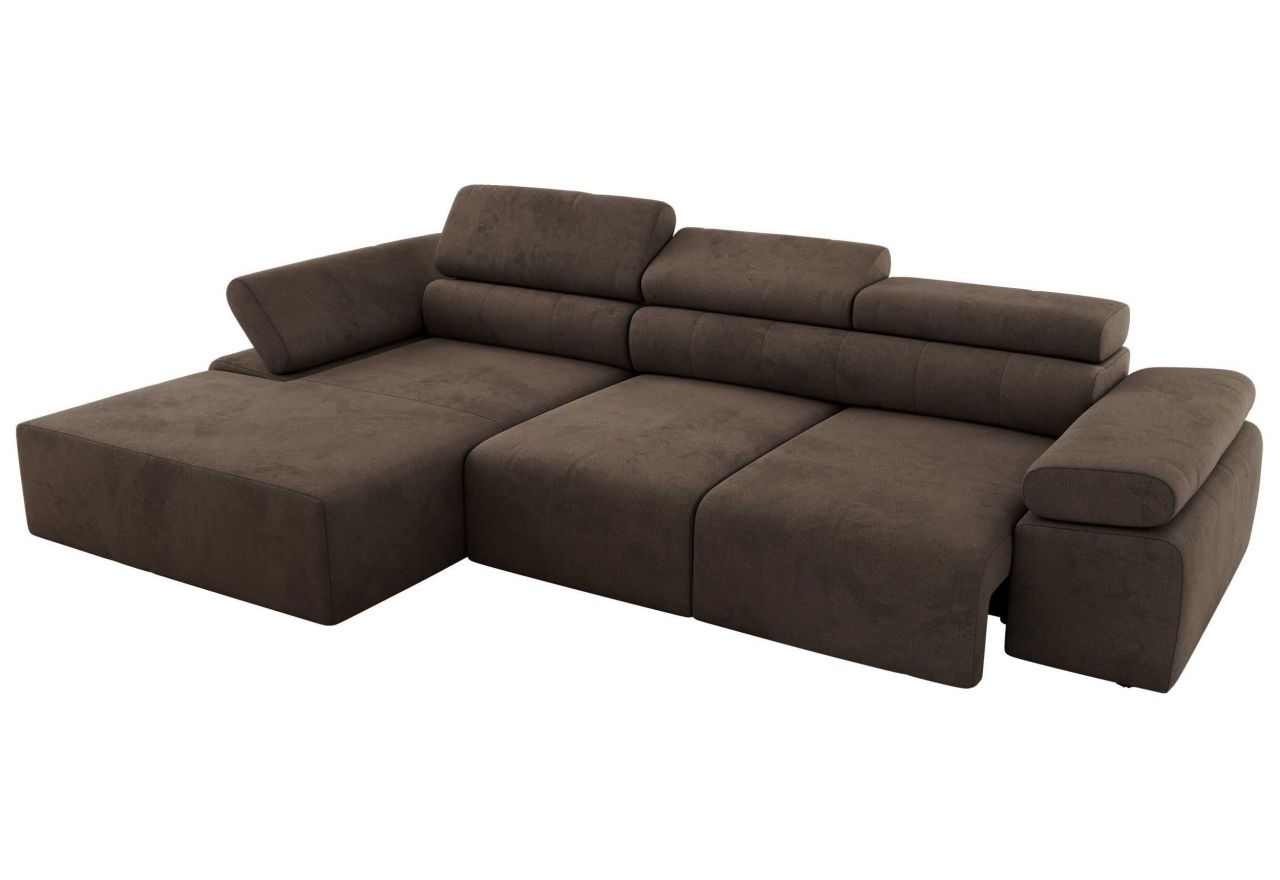 Narożnik z elektrycznym sterowaniem RILASSO L - strona lewa - brązowy, welwet
