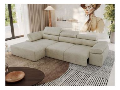 Narożnik z elektrycznym sterowaniem RILASSO L - strona lewa - beżowy, welwet