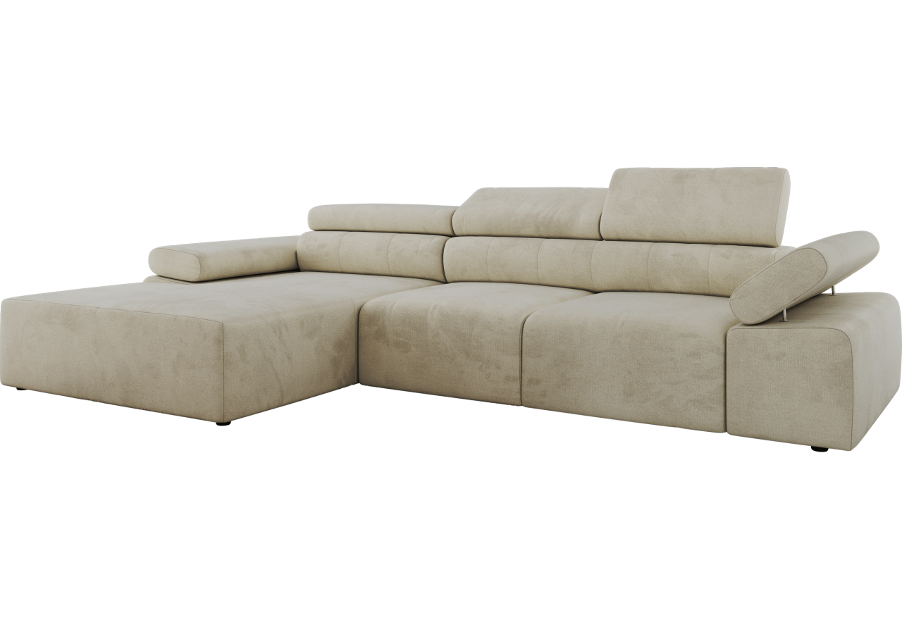 Narożnik z elektrycznym sterowaniem RILASSO L - strona lewa - beżowy, welwet