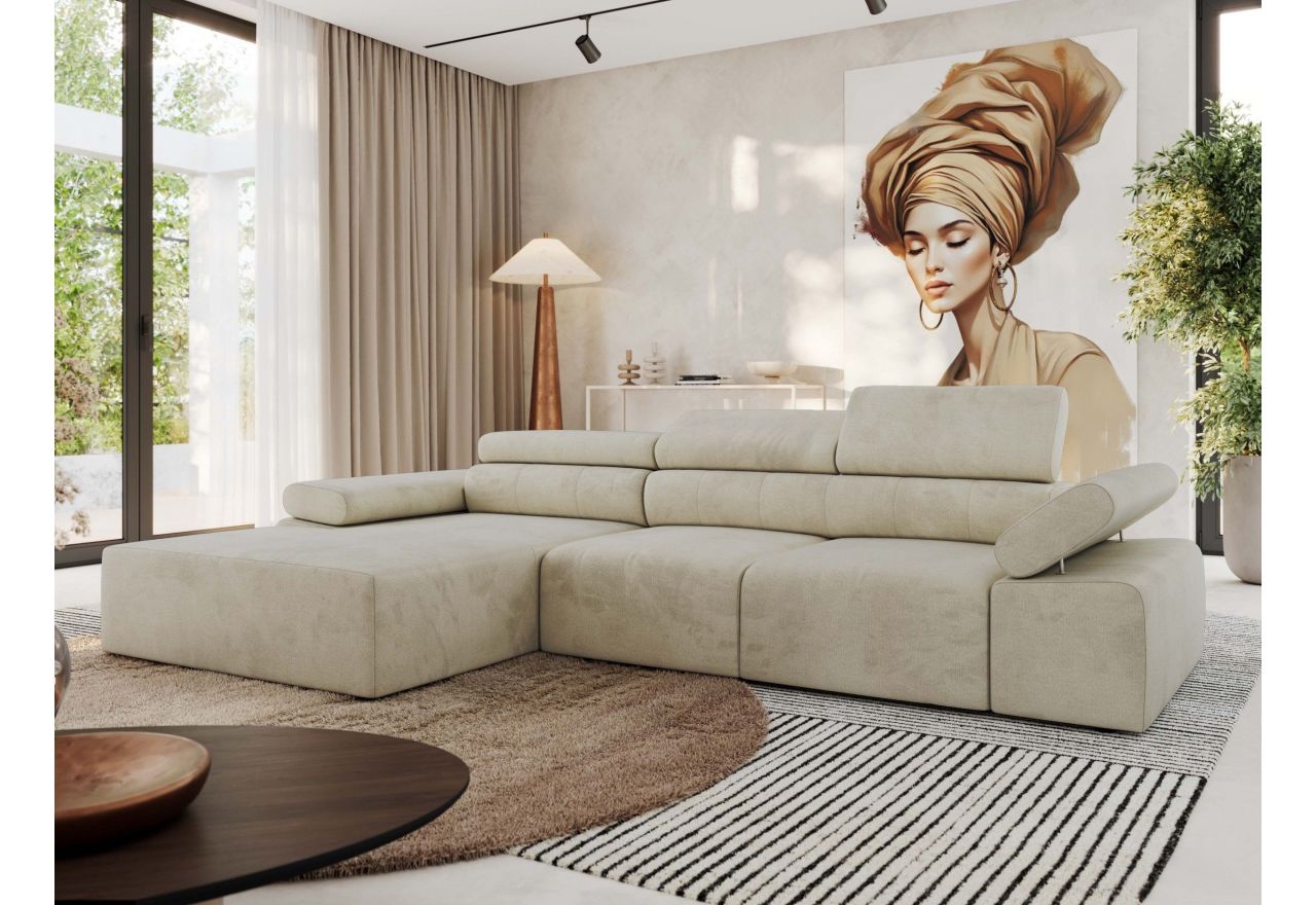 Narożnik z elektrycznym sterowaniem RILASSO L - strona lewa - beżowy, welwet