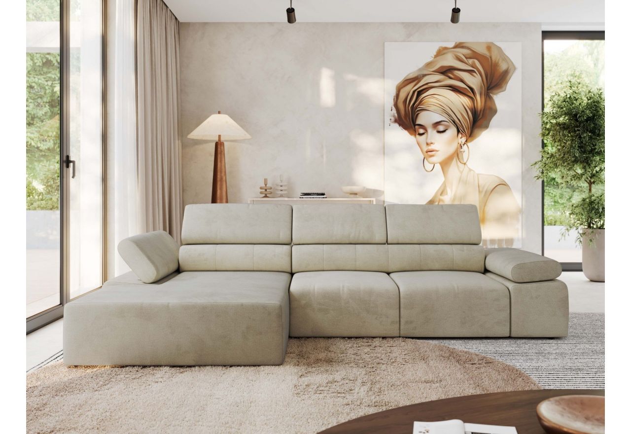 Narożnik z elektrycznym sterowaniem RILASSO L - strona lewa - beżowy, welwet