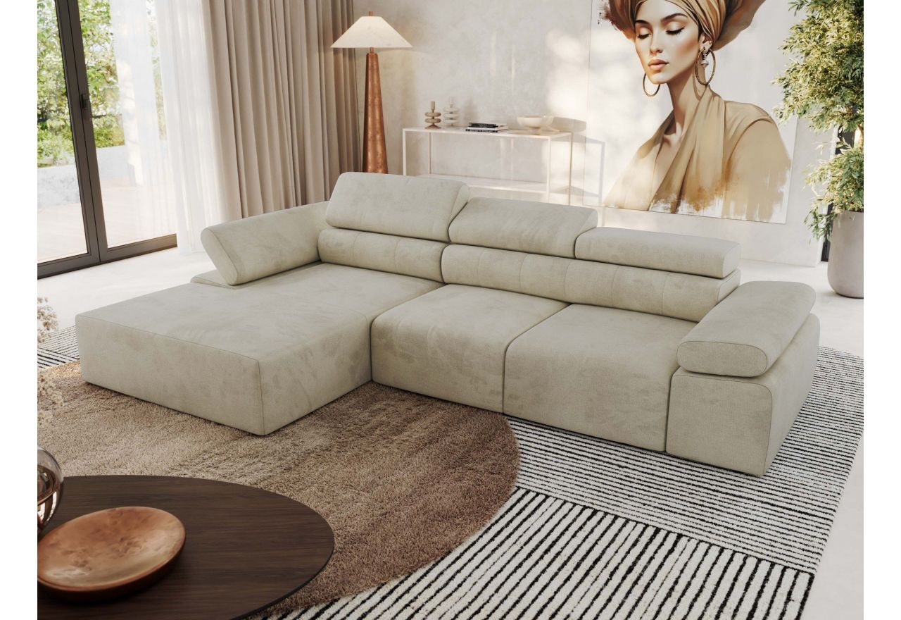 Narożnik z elektrycznym sterowaniem RILASSO L - strona lewa - beżowy, welwet