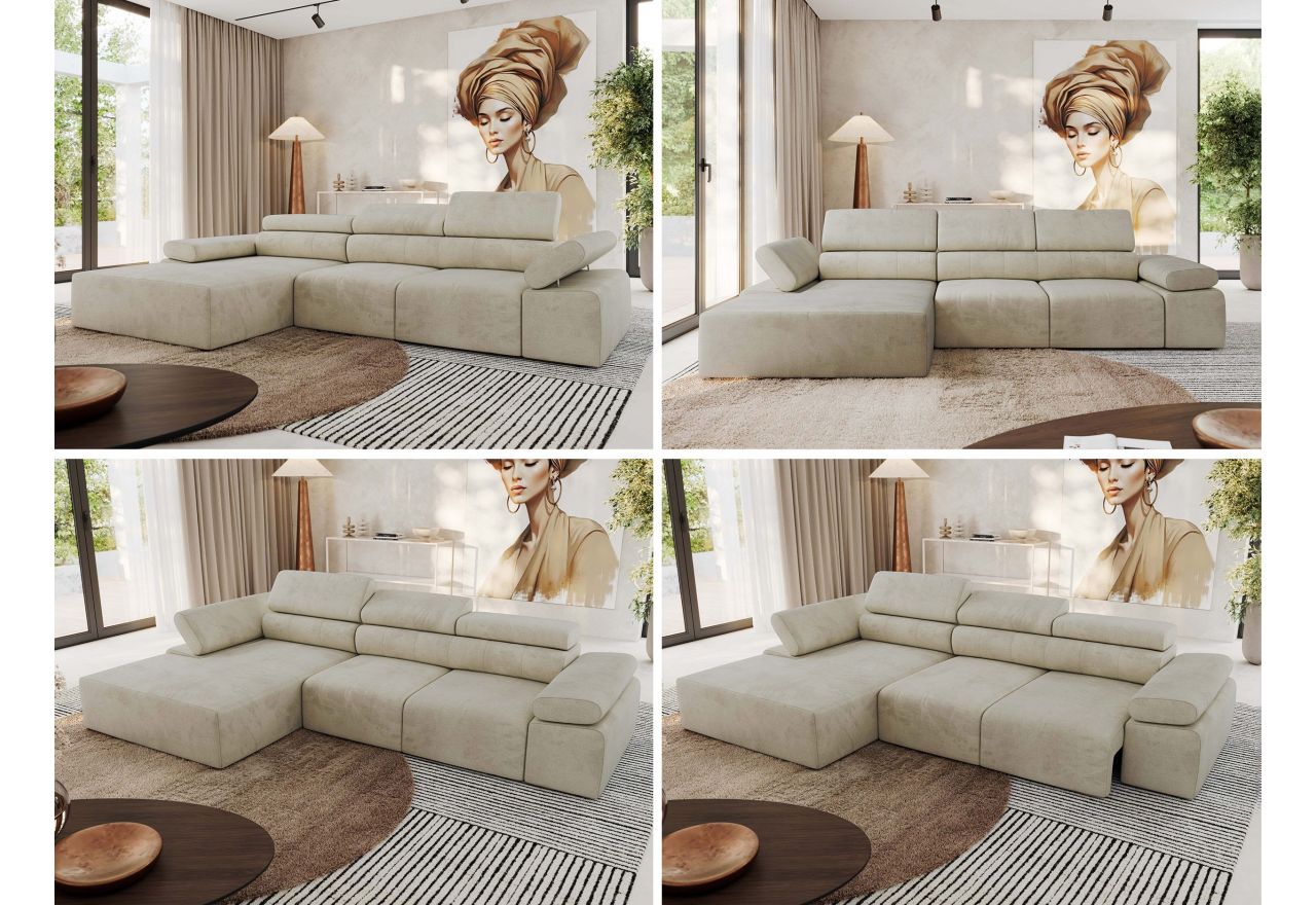 Narożnik z elektrycznym sterowaniem RILASSO L - strona lewa - beżowy, welwet