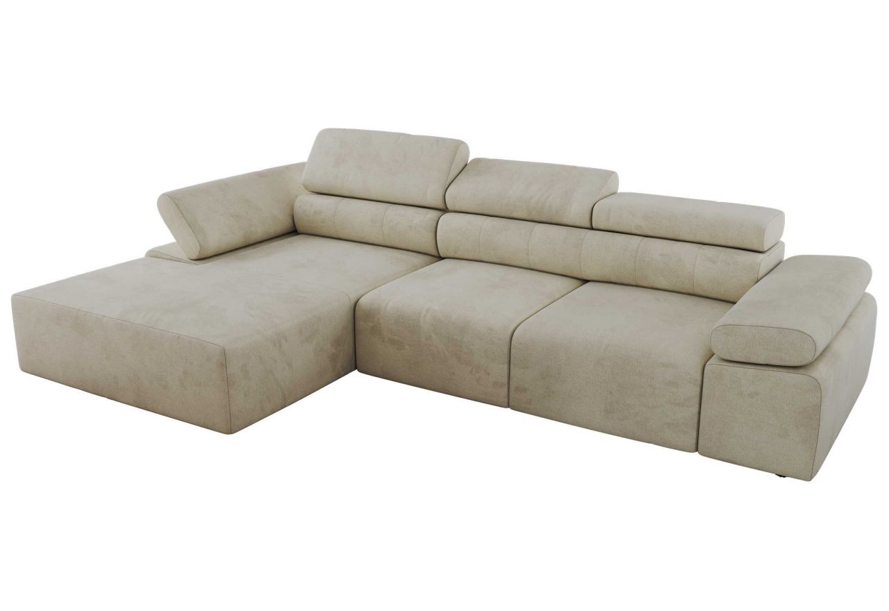 Narożnik z elektrycznym sterowaniem RILASSO L - strona lewa - beżowy, welwet
