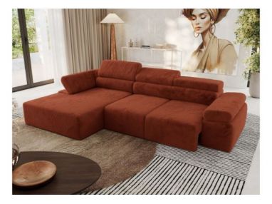 Narożnik z elektrycznym sterowaniem RILASSO L - strona lewa - pomarańczowy, plusz