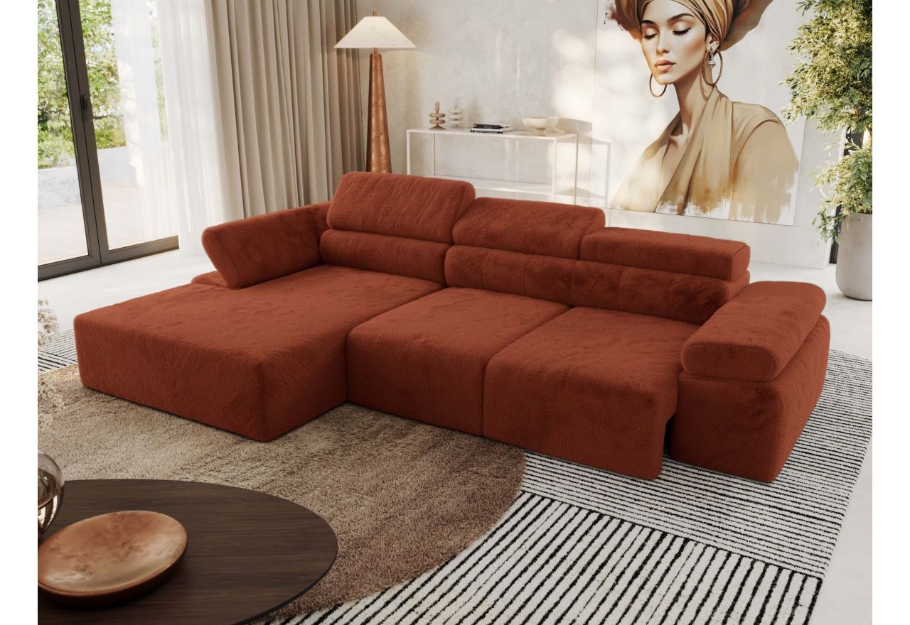 Narożnik z elektrycznym sterowaniem RILASSO L - strona lewa - pomarańczowy, plusz