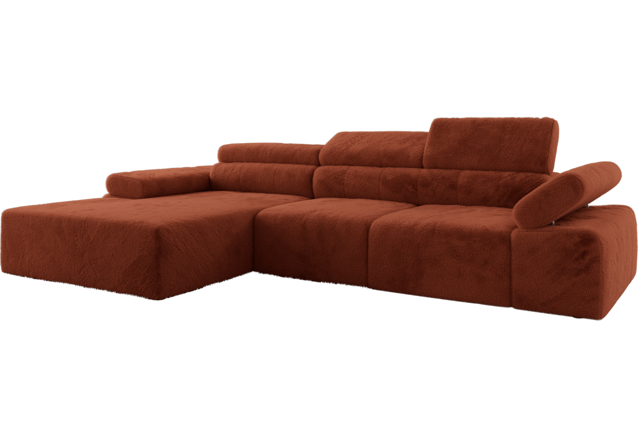 Narożnik z elektrycznym sterowaniem RILASSO L - strona lewa - pomarańczowy, plusz