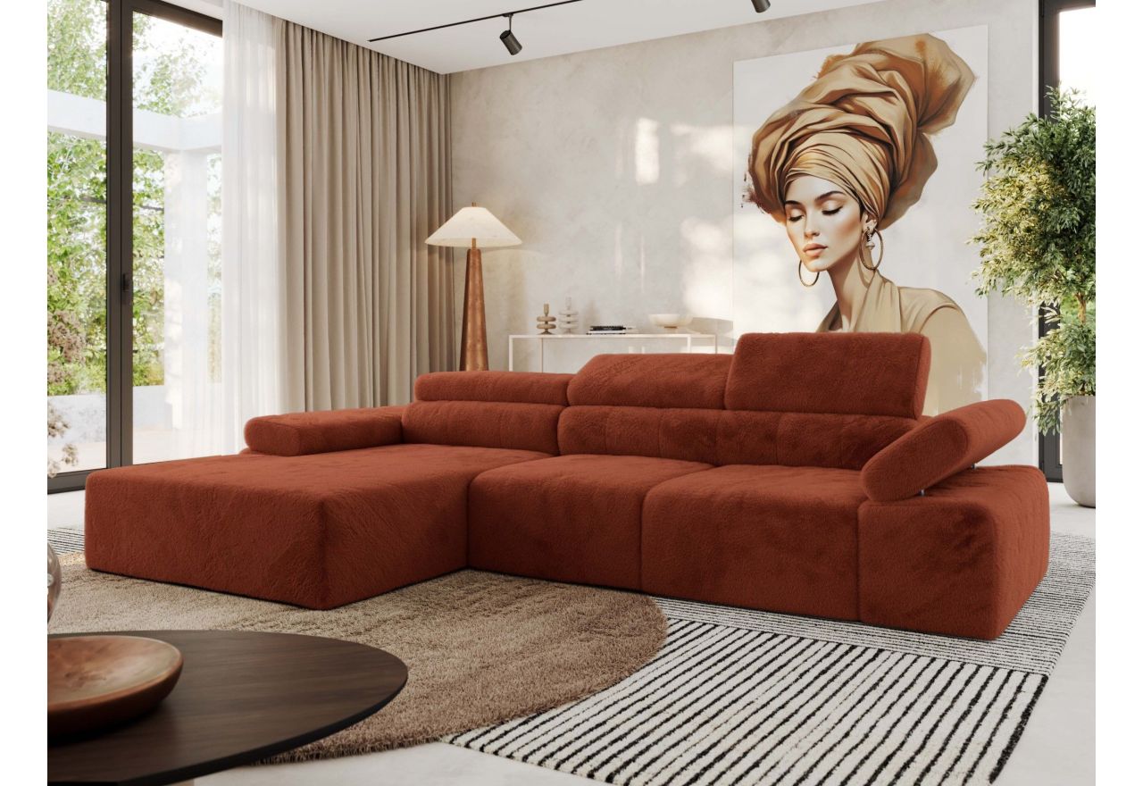 Narożnik z elektrycznym sterowaniem RILASSO L - strona lewa - pomarańczowy, plusz