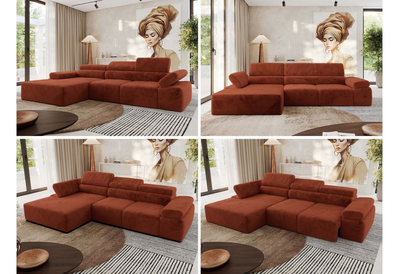 Narożnik z elektrycznym sterowaniem RILASSO L - strona lewa - pomarańczowy, plusz