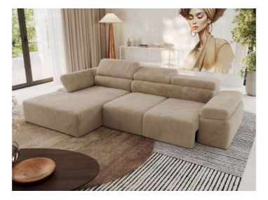 Narożnik z elektrycznym sterowaniem RILASSO L - strona lewa - beżowy, plusz