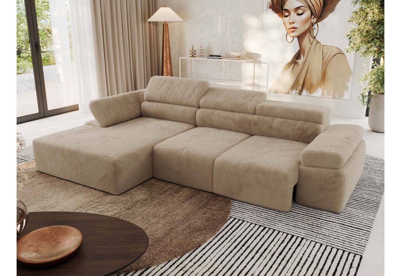 Narożnik z elektrycznym sterowaniem RILASSO L - strona lewa - beżowy, plusz