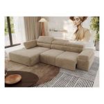 Narożnik z elektrycznym sterowaniem RILASSO L - strona lewa - beżowy, plusz