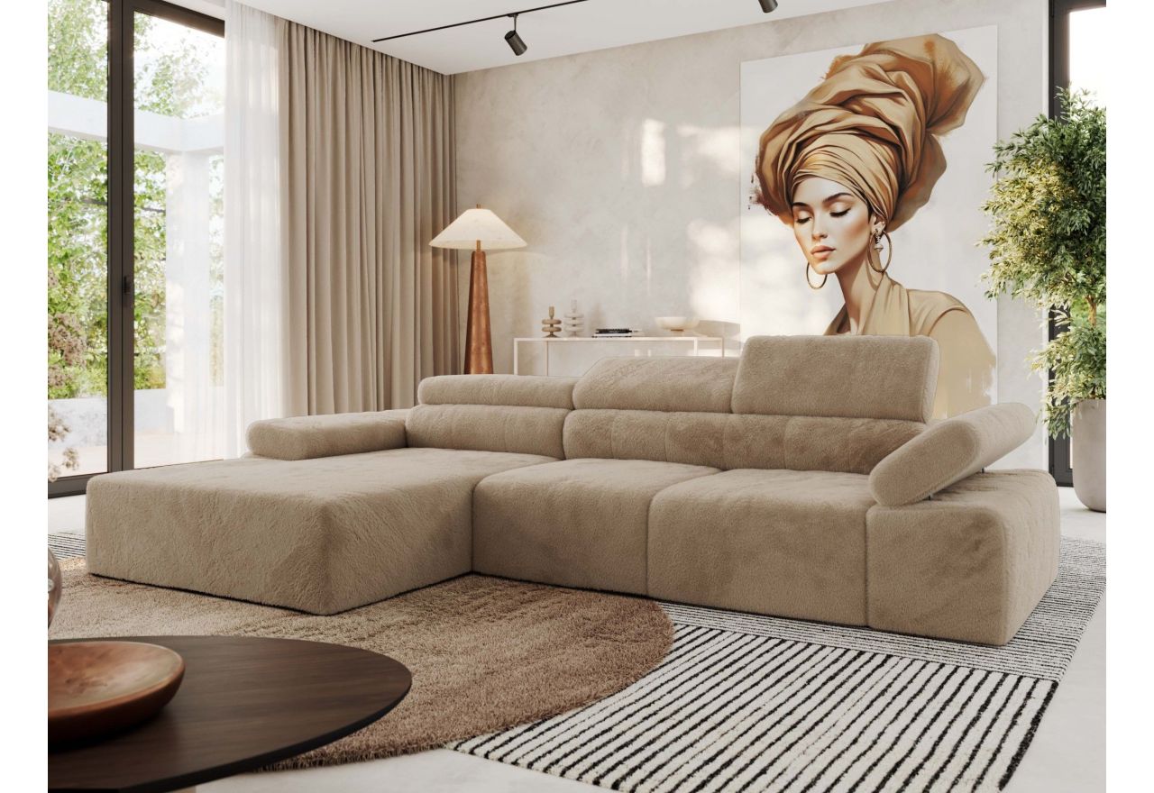 Narożnik z elektrycznym sterowaniem RILASSO L - strona lewa - beżowy, plusz