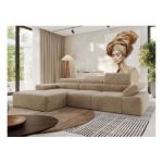 Narożnik z elektrycznym sterowaniem RILASSO L - strona lewa - beżowy, plusz