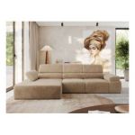 Narożnik z elektrycznym sterowaniem RILASSO L - strona lewa - beżowy, plusz