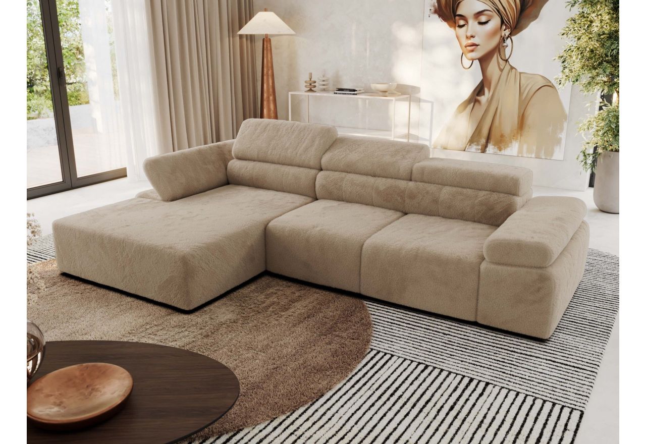 Narożnik z elektrycznym sterowaniem RILASSO L - strona lewa - beżowy, plusz