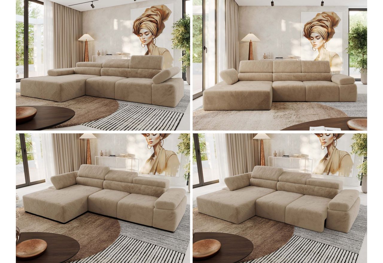 Narożnik z elektrycznym sterowaniem RILASSO L - strona lewa - beżowy, plusz