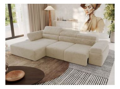 Narożnik z elektrycznym sterowaniem RILASSO L - strona lewa - kremowy, plusz