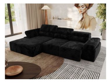 Narożnik z elektrycznym sterowaniem RILASSO L - strona lewa - czarny, plusz