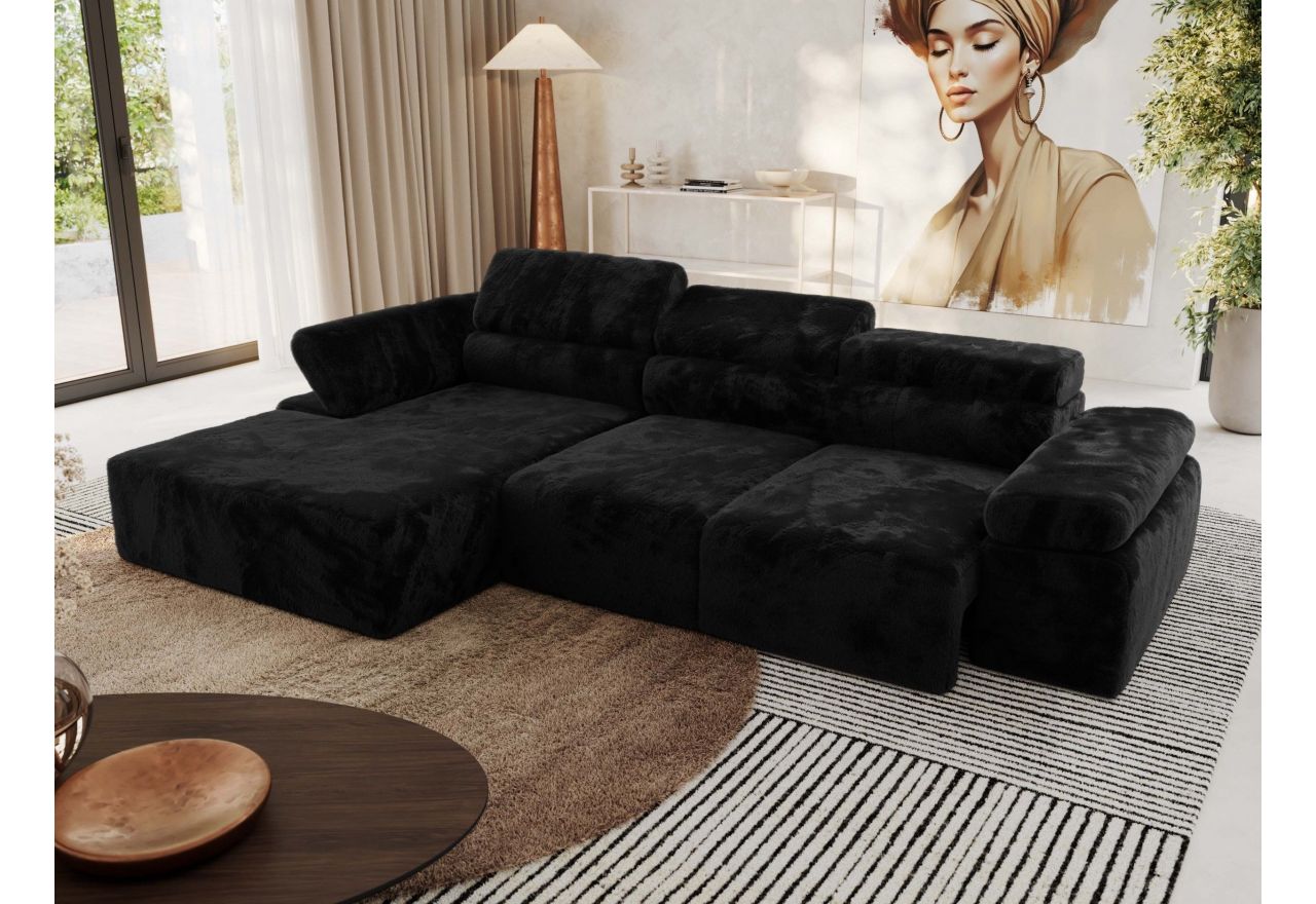 Narożnik z elektrycznym sterowaniem RILASSO L - strona lewa - czarny, plusz