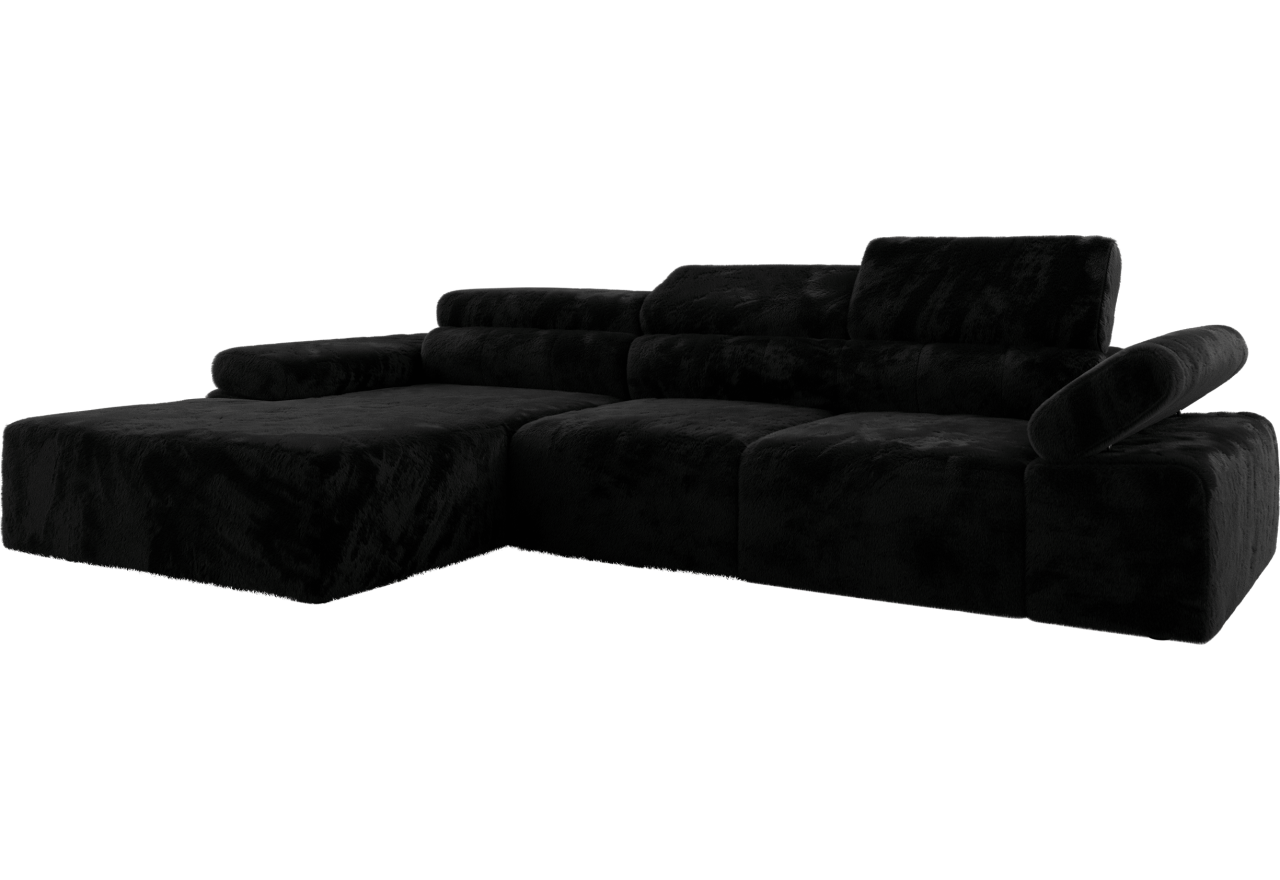 Narożnik z elektrycznym sterowaniem RILASSO L - strona lewa - czarny, plusz