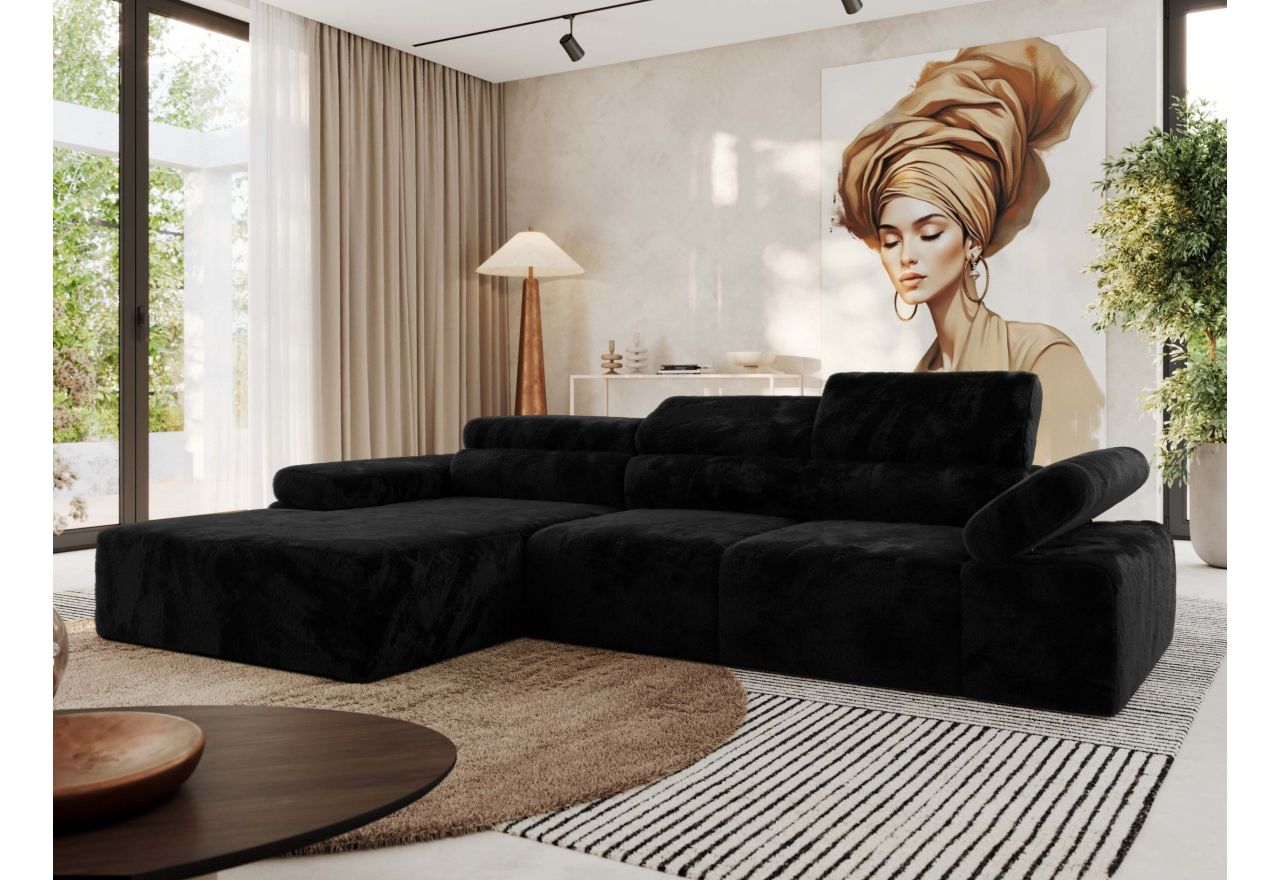 Narożnik z elektrycznym sterowaniem RILASSO L - strona lewa - czarny, plusz