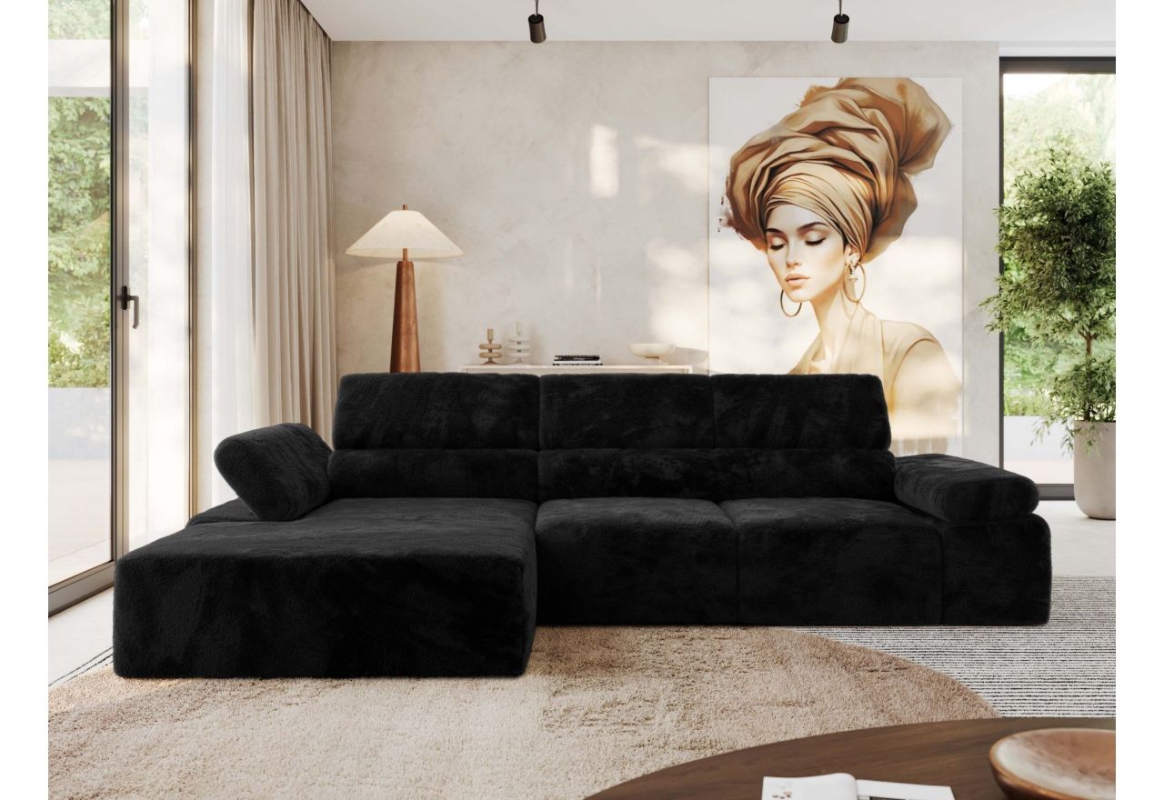 Narożnik z elektrycznym sterowaniem RILASSO L - strona lewa - czarny, plusz