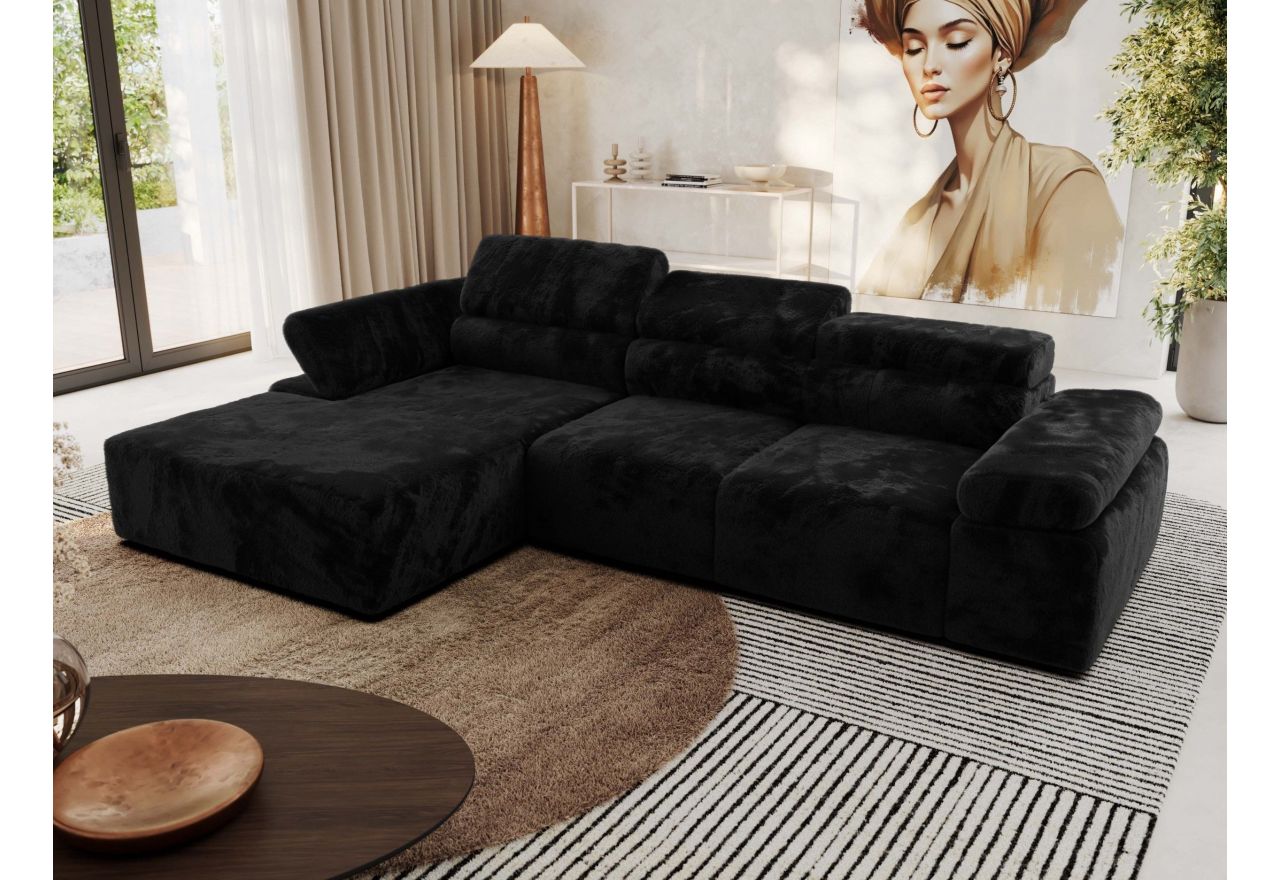 Narożnik z elektrycznym sterowaniem RILASSO L - strona lewa - czarny, plusz