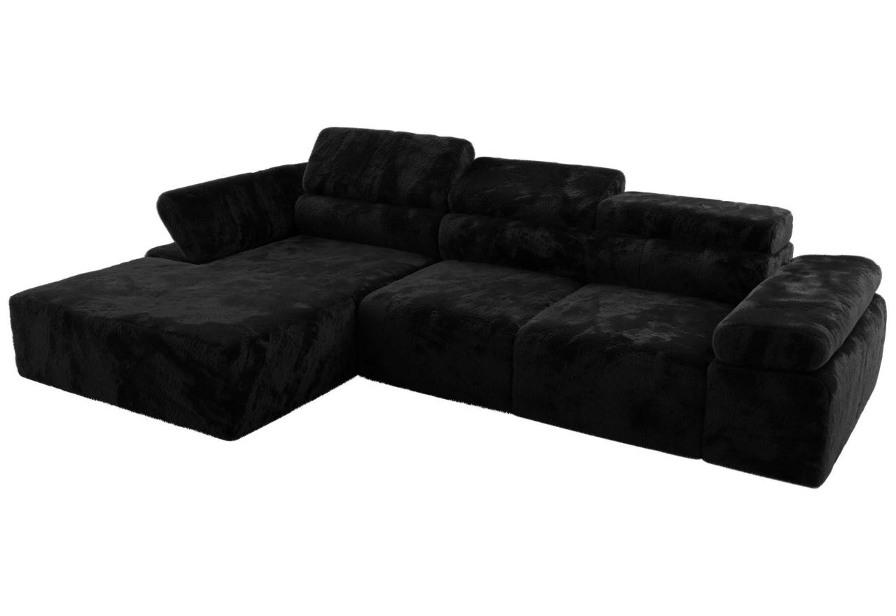 Narożnik z elektrycznym sterowaniem RILASSO L - strona lewa - czarny, plusz