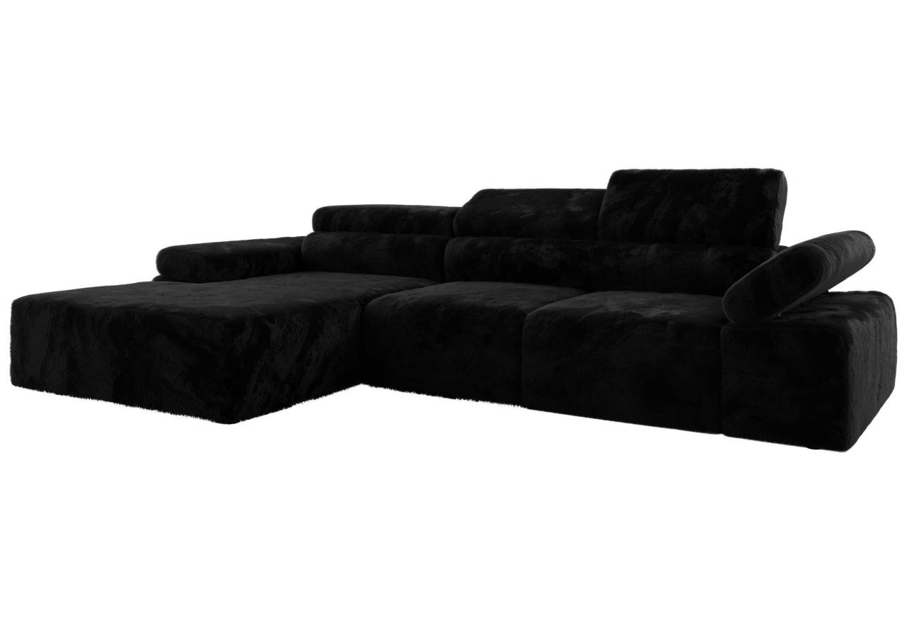 Narożnik z elektrycznym sterowaniem RILASSO L - strona lewa - czarny, plusz