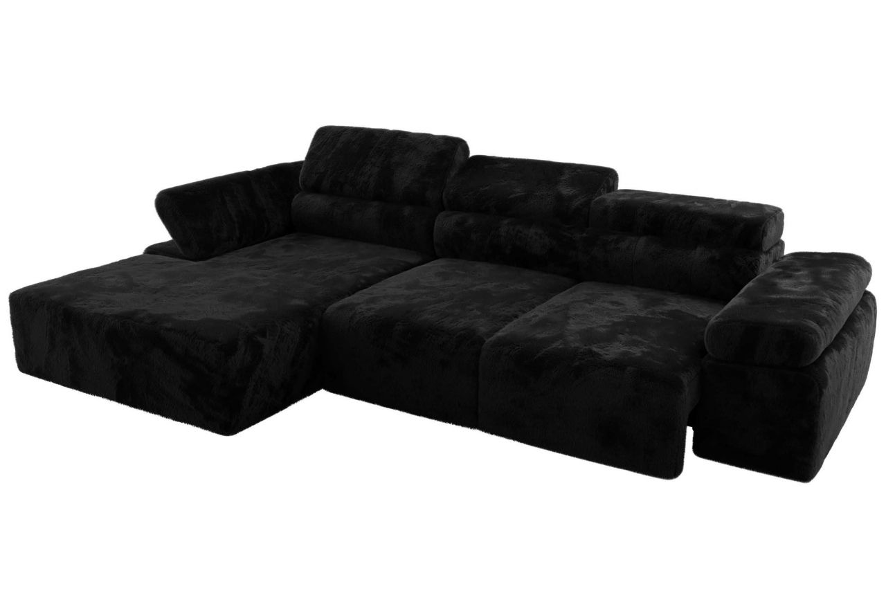 Narożnik z elektrycznym sterowaniem RILASSO L - strona lewa - czarny, plusz